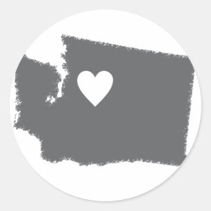 Sticker Rond I Heart Washington Grunge Look Outline State Love
