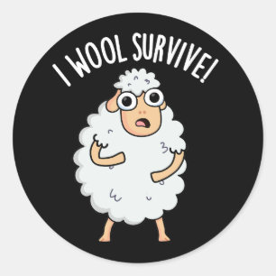 Sticker Rond I Laine Survive Funny Sheep Pun Dark BG
