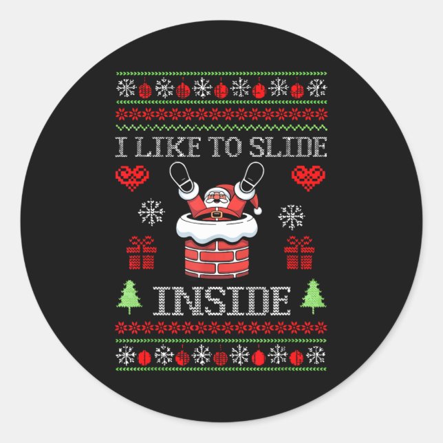Sticker Rond I Like To Slide Inside Funny Santa Couple Matching (Devant)