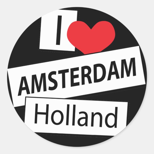Sticker Rond I Love Amsterdam Holland (Devant)