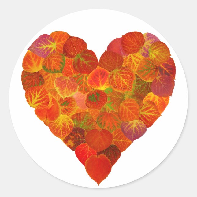Sticker Rond I Love Automne, subtil—Coeur feuille d'Aspen rouge (Devant)