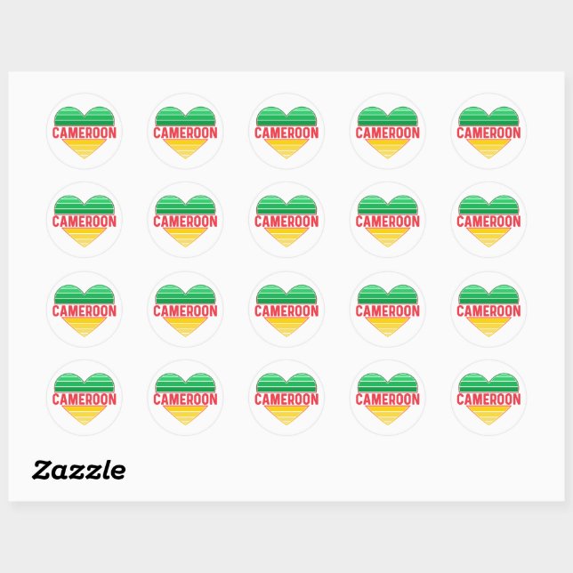 Sticker Rond I Love Cameroon, Coeur camerounais (Feuille)