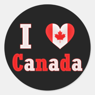 Sticker Rond I Love Canada Maple Leaf Heart