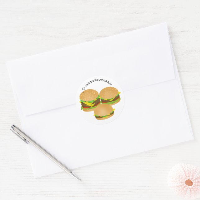 Sticker Rond I Love Cheeseburgers (Enveloppe)