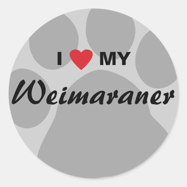 Sticker Rond I Love (Coeur) My Weimaraner Pawprint (Devant)