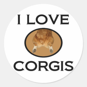 Sticker Rond I Love Corgis Corgi Butt