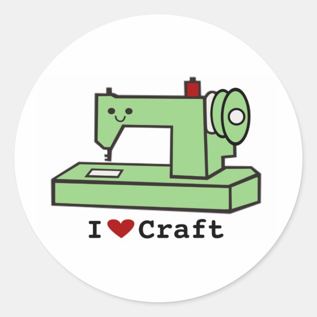 Sticker Rond I Love Craft - Kawaii Machine à coudre (Devant)