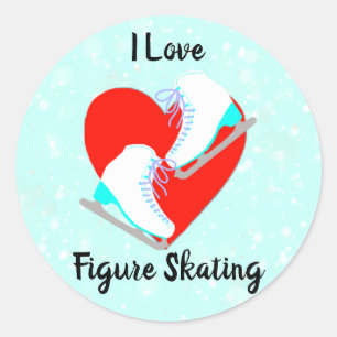 Sticker Rond I Love Figure Patinage Cute Blue Ice Skater's
