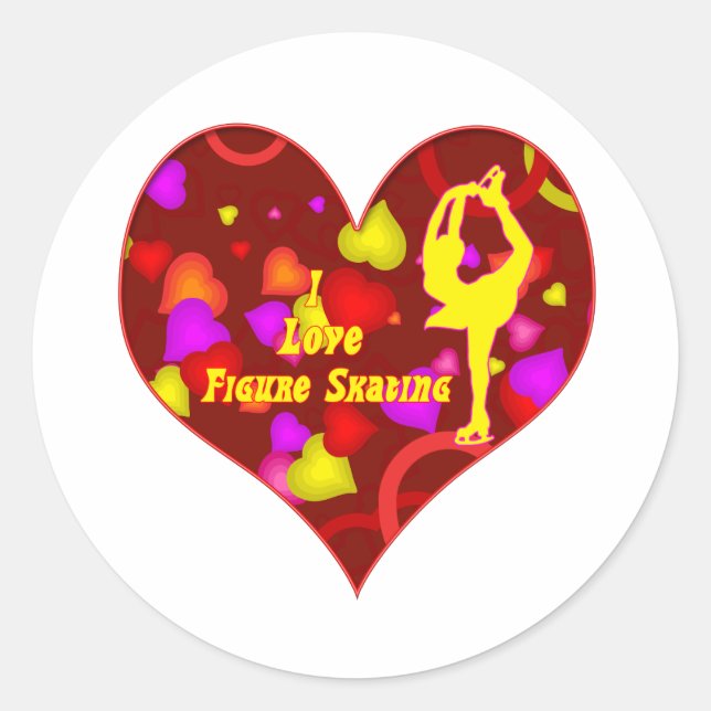 Sticker Rond I Love Figure Patinage Retro Design Coeur (Devant)
