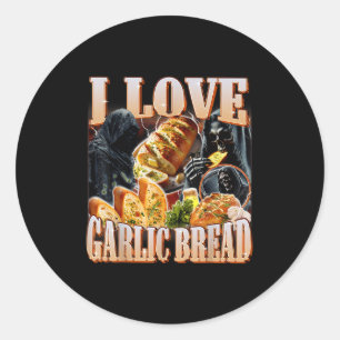 Sticker Rond I Love Garlic Pain Squelette drôle Mème bizarre