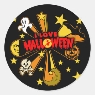 Sticker Rond I Love Halloween avec l'art mignon