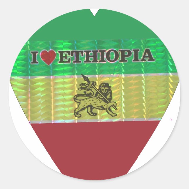 Sticker Rond I Love Heart Ethiopie : Drapeau Art Motif (Devant)
