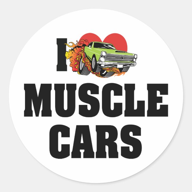 Sticker Rond I Love Heart Muscle Cars - Muscle Car Lover (Devant)