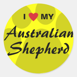 Sticker Rond I Love (Heart) My Australian Shepherd