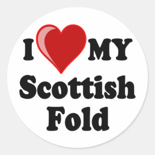 Sticker Rond I Love (Heart) My Scottish Fold Cat