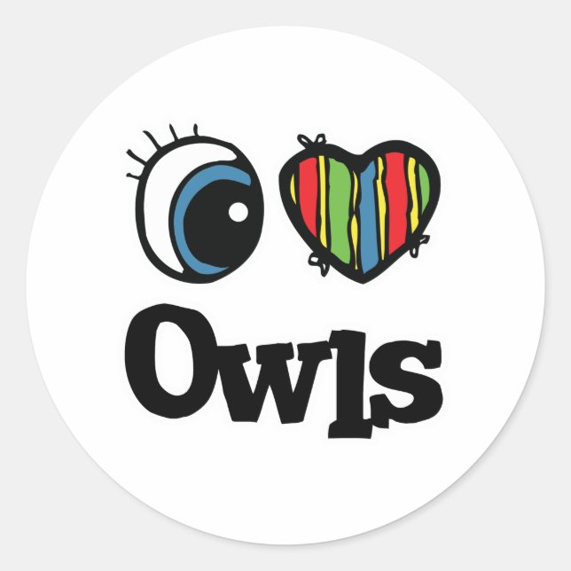 Sticker Rond I Love (Heart) Owls (Devant)