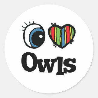 Sticker Rond I Love (Heart) Owls