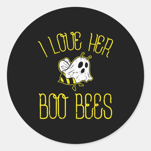 Sticker Rond I Love Her Boo Bees Couples Halloween Adult Costum (Devant)