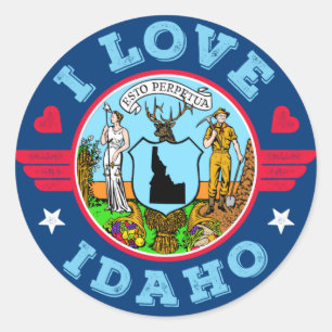 Sticker Rond I Love Idaho State Map and Flag