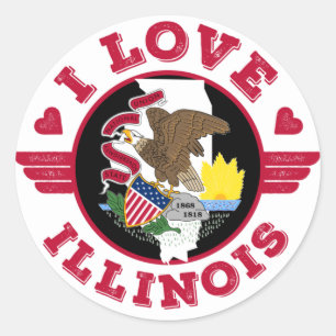 Sticker Rond I Love Illinois State Map and Flag