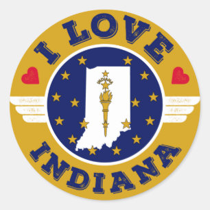 Sticker Rond I Love Indiana State Map and Flag