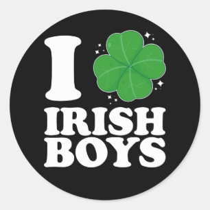 Sticker Rond I Love Irish Boys Shamrock Heart St Patrick's Day