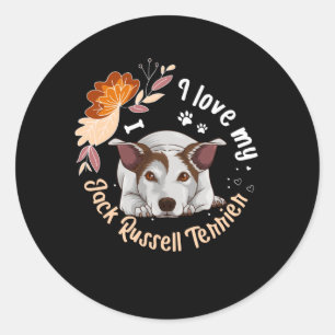 Sticker Rond I Love Jack Russell Terrier Dog Cadeau