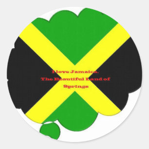 Sticker Rond I Love Jamaica Text on Flag Art Print