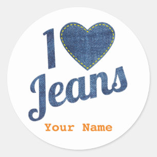 Sticker Rond I love jeans vintage fashion design with seam hear