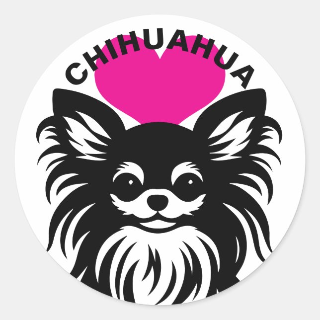 Sticker Rond I Love Long-Haired Chihuahuas Cute Puppy (Devant)