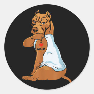 Sticker Rond I Love Maman Tattoo Pitbull Maman Amoureux des chi