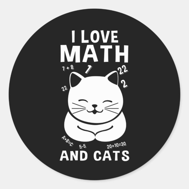 Sticker Rond I Love Math And Cats School Enseignant Cadeau Amou (Devant)