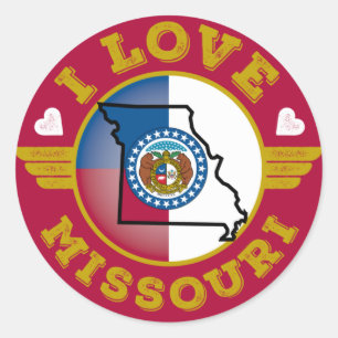 Sticker Rond I Love Missouri State Flag and Map