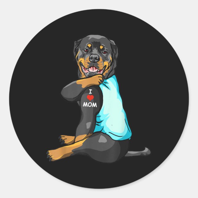 Sticker Rond I Love Mom Tattoo Rottweiler Maman Amoureux des ch (Devant)
