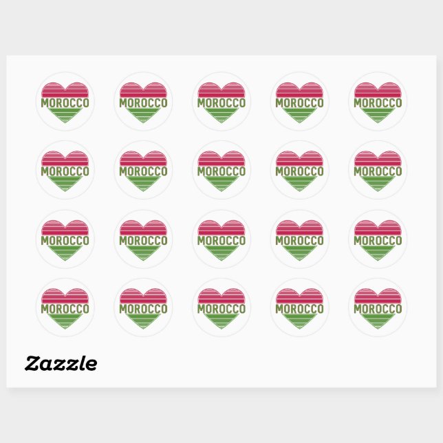 Sticker Rond I Love Morocco, coeur marocain (Feuille)