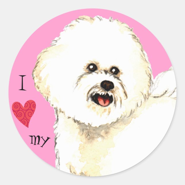 Sticker Rond I Love my Bichon Frise (Devant)