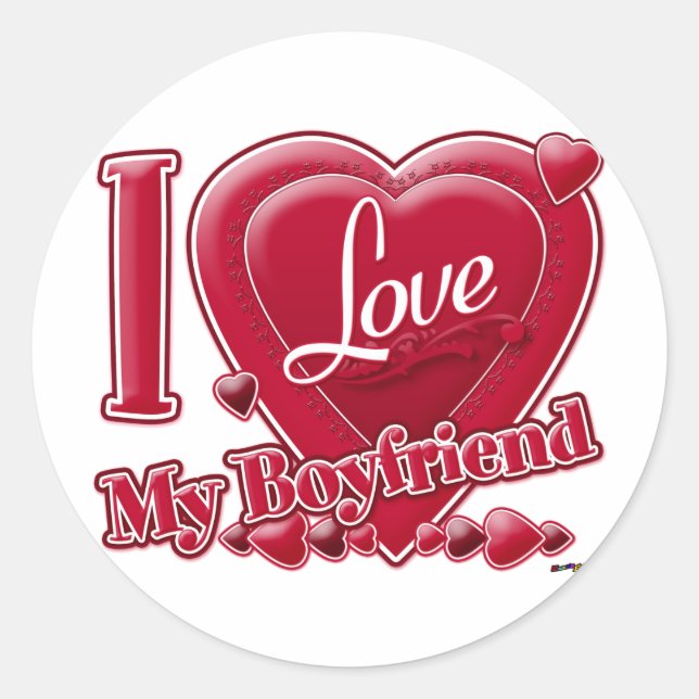 Sticker Rond I Love My Boyfriend rouge - coeur (Devant)