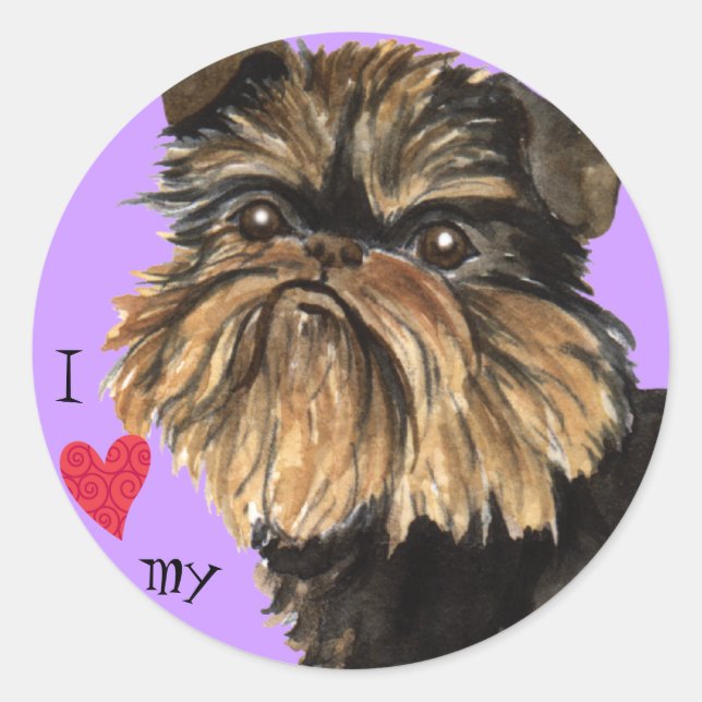 Sticker Rond I Love my Brussels Griffon (Devant)