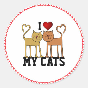 Sticker Rond I Love My Cats, design populaire, Classic Round St