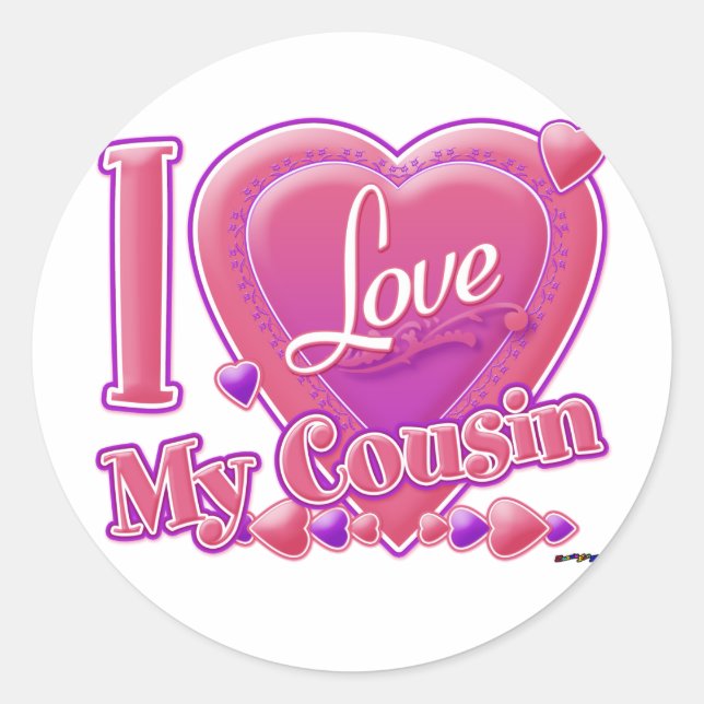 Sticker Rond I Love My Cousin rose/violet - coeur (Devant)