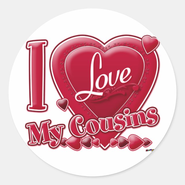 Sticker Rond I Love My Cousins rouge - coeur (Devant)