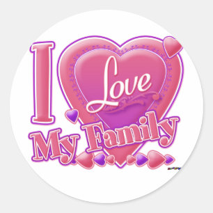 Sticker Rond I Love My Family rose/violet - coeur