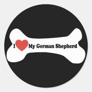 Sticker Rond I Love My German shepherd - Chien Bone