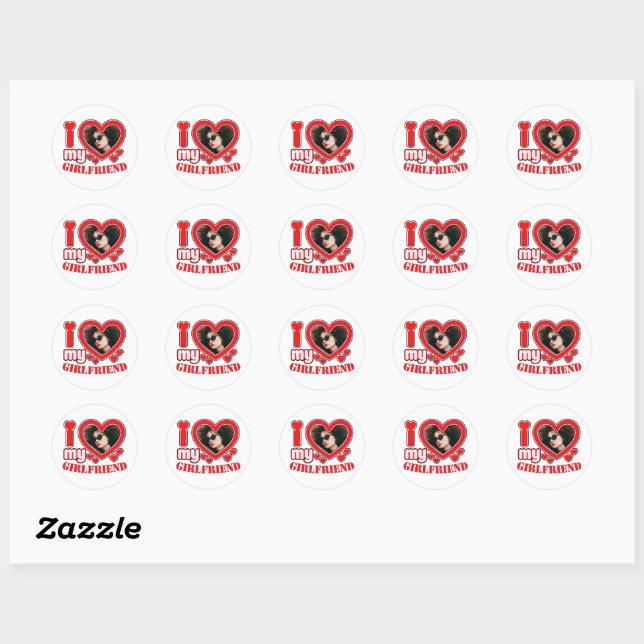 Sticker Rond I Love My Girlfriend Photo Texte personnalisé (Feuille)