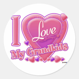 Sticker Rond I Love My Grandkids rose/violet - coeur