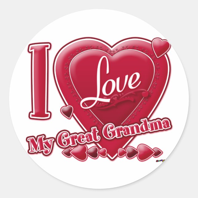 Sticker Rond I Love My Great Grand-mère rouge - coeur (Devant)