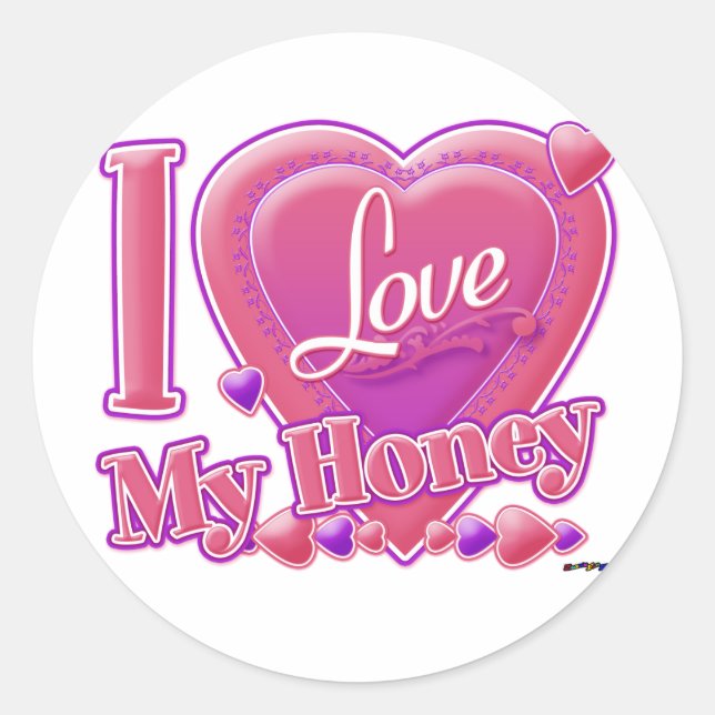 Sticker Rond I Love My Honey rose/violet - coeur (Devant)