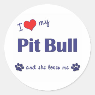Sticker Rond I Love My Pit Bull (Chien Féminin)