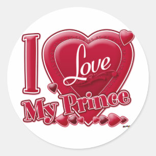 Sticker Rond I Love My Prince rouge - coeur