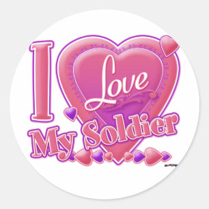 Sticker Rond I Love My Soldier rose/violet - coeur